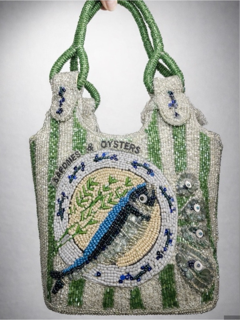 Viral sardine and oysters Beaded Bag